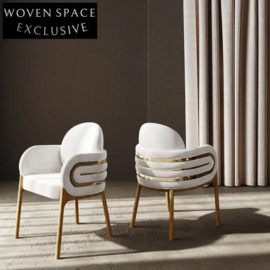 Luxury Velvet Fabric Dining Chair with Metal Armrest, Curved Back Design