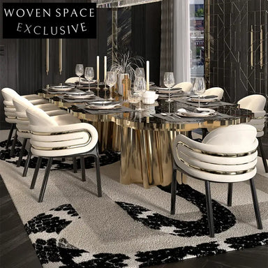 Luxury Velvet Fabric Dining Chair with Metal Armrest, Curved Back Design