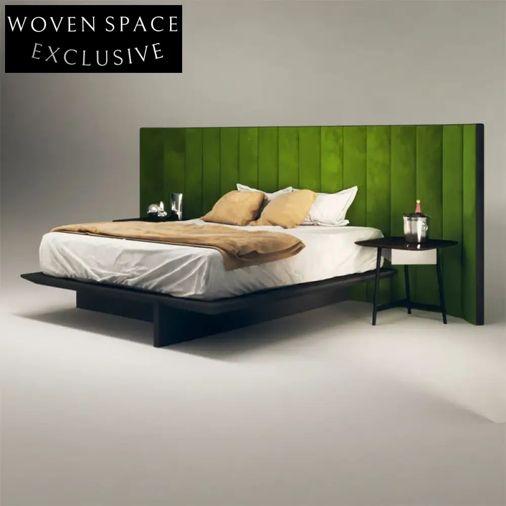 Luxury Velvet Fabric King Size Bed Frame, Modern Hotel Style Bed