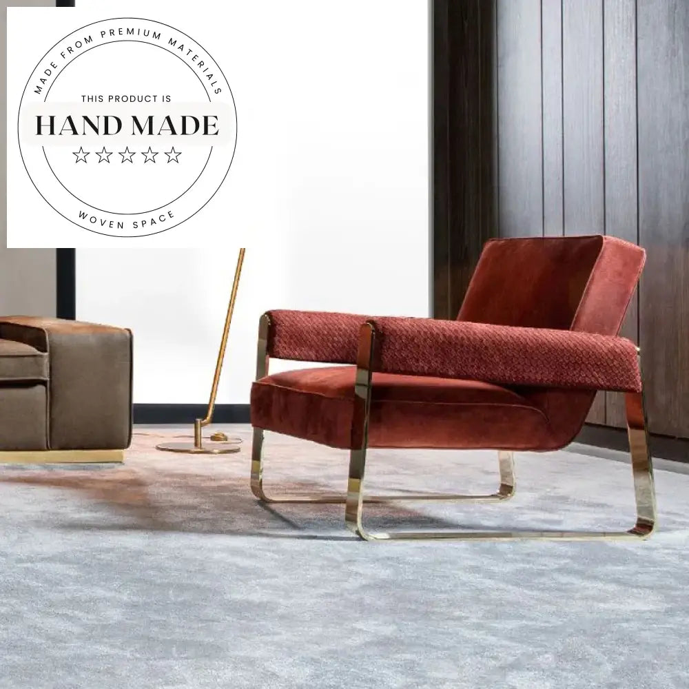 Luxury Velvet Fabric Lounge Accent Chair with Metal Base, Recliner Sofa