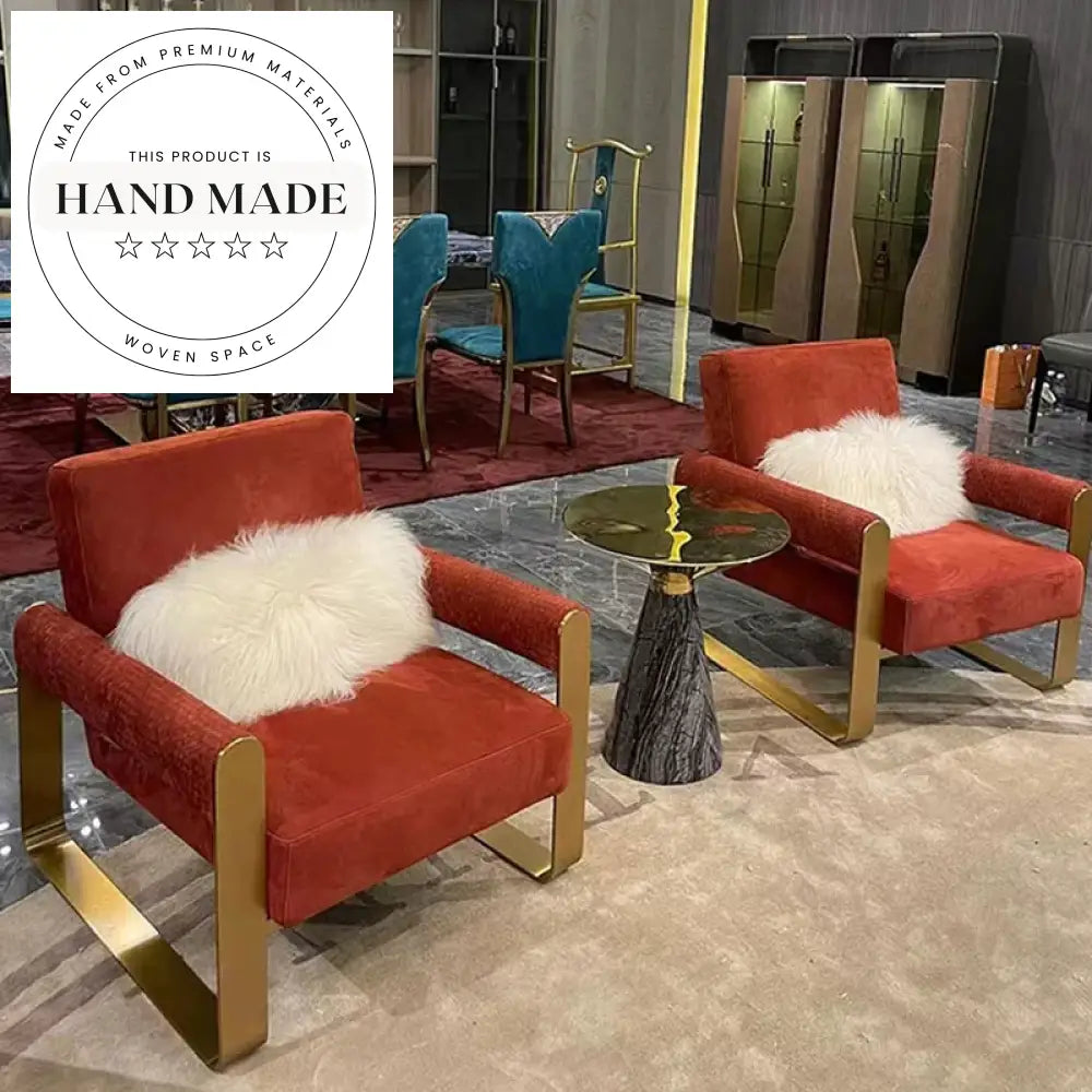 Luxury Velvet Fabric Lounge Accent Chair with Metal Base, Recliner Sofa