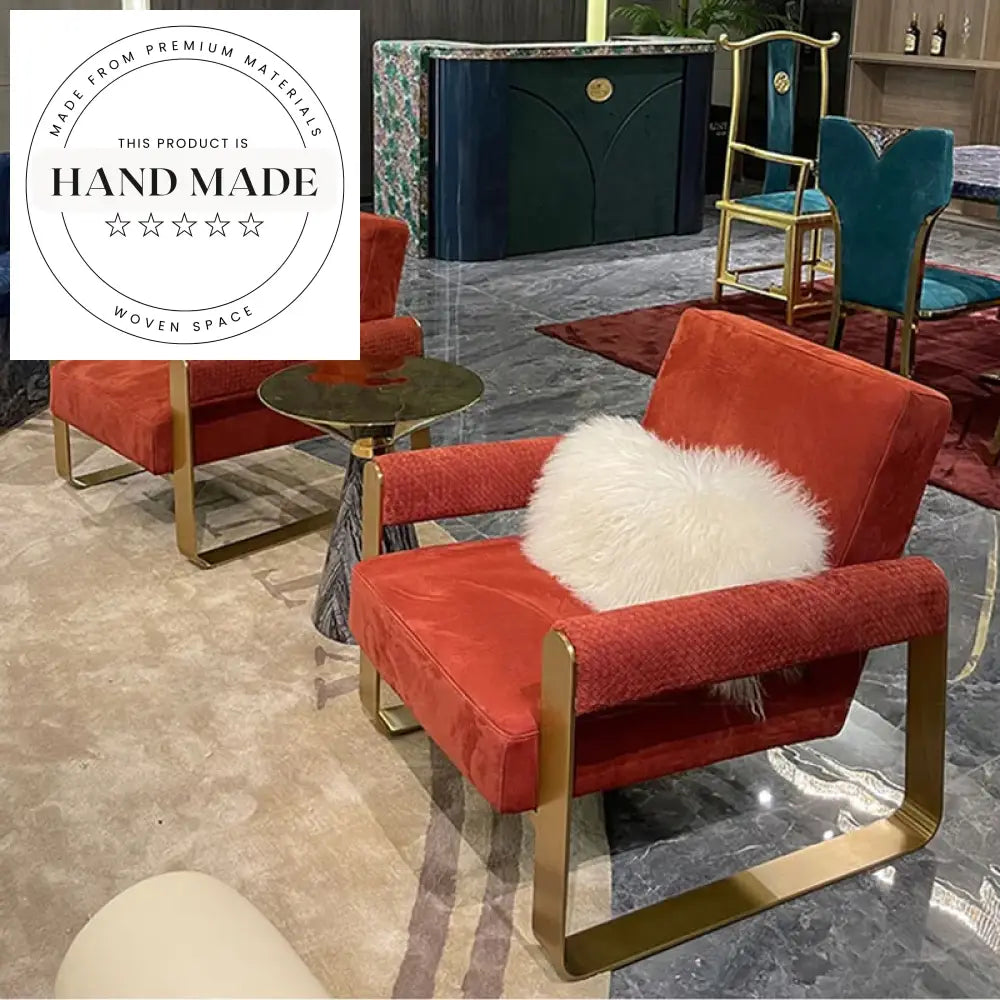 Luxury Velvet Fabric Lounge Accent Chair with Metal Base, Recliner Sofa