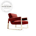 Luxury Velvet Fabric Lounge Accent Chair with Metal Base, Recliner Sofa