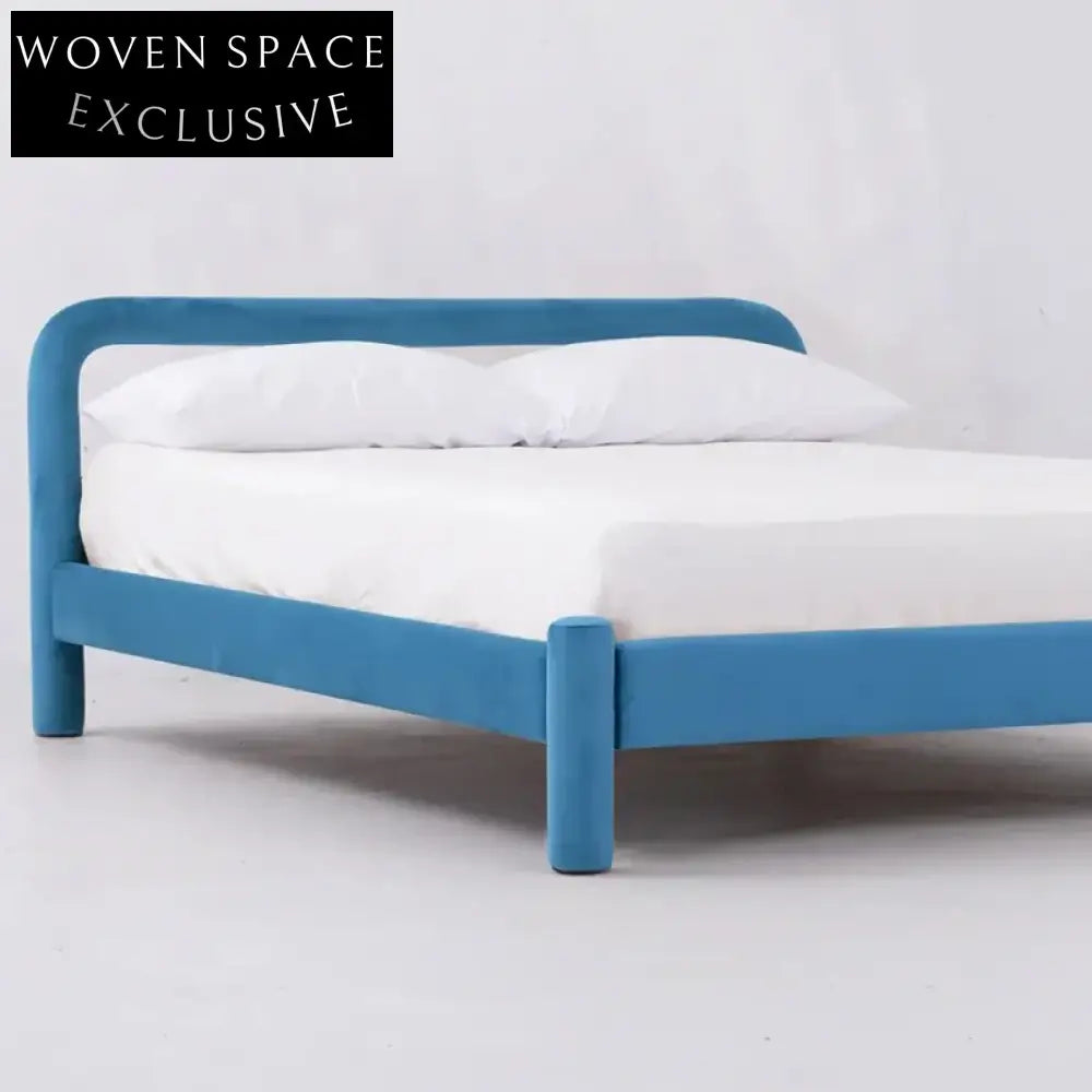 Luxury Velvet Fabric Upholstered Platform Bed Frame with Plush Headboard