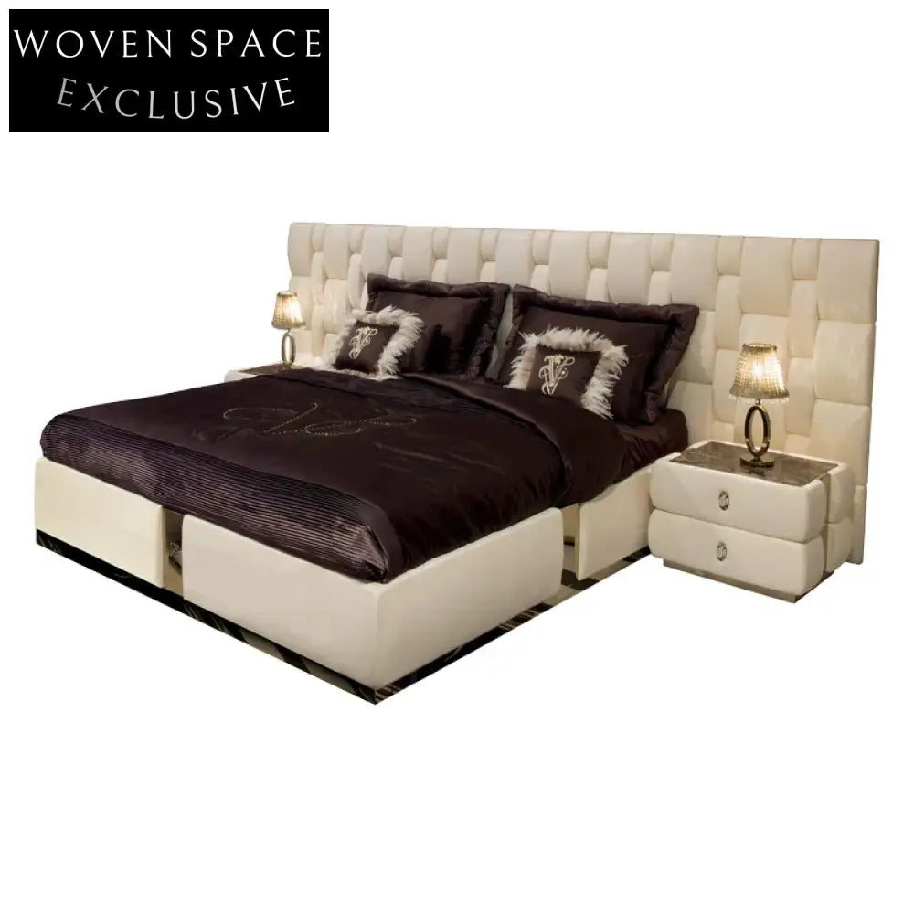 Luxury Villa King Size Italy Leather High Soft Bed Frame for Modern Bedroom