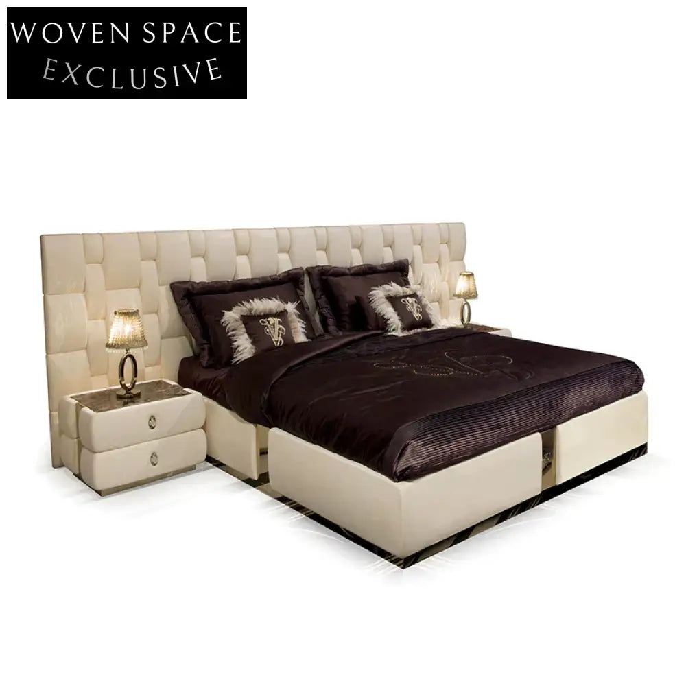 Luxury Villa King Size Italy Leather High Soft Bed Frame for Modern Bedroom