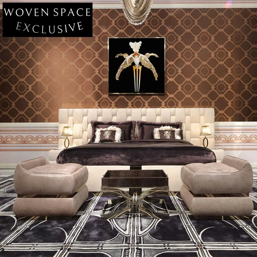 Luxury Villa King Size Italy Leather High Soft Bed Frame for Modern Bedroom