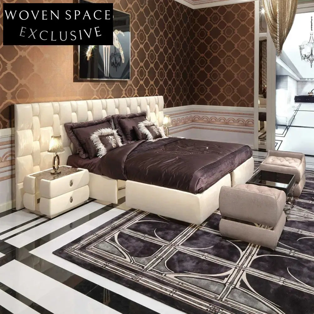 Luxury Villa King Size Italy Leather High Soft Bed Frame for Modern Bedroom