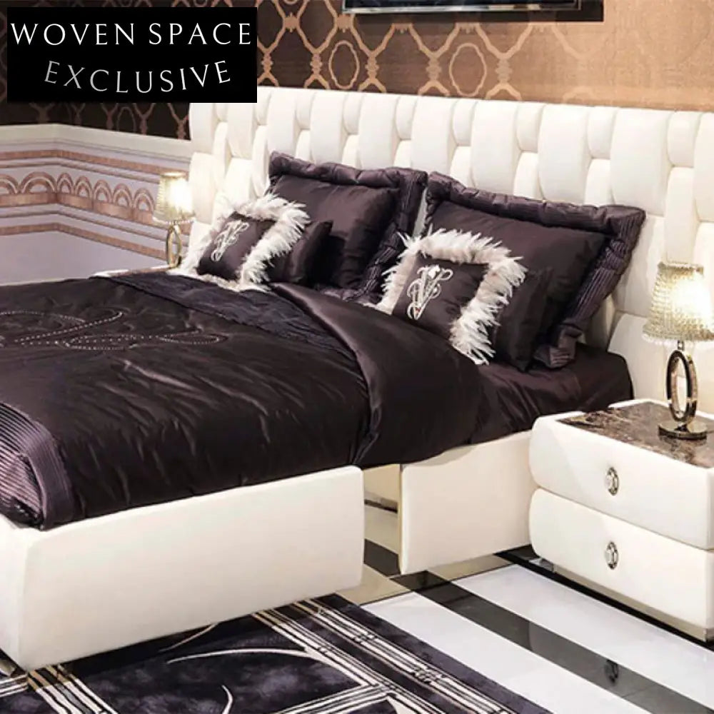 Luxury Villa King Size Italy Leather High Soft Bed Frame for Modern Bedroom