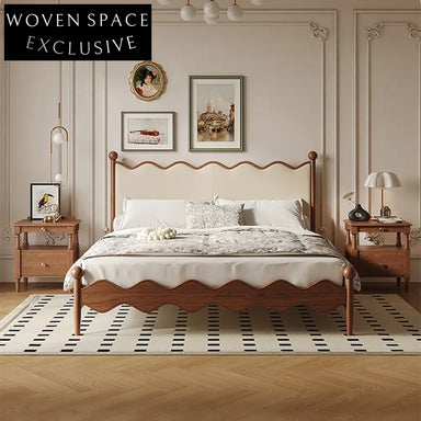 Luxury Vintage Nordic PU Leather Upholstered Wooden Bed Frame King Queen