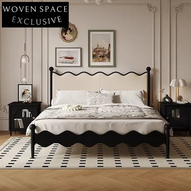 Luxury Vintage Nordic PU Leather Upholstered Wooden Bed Frame King Queen