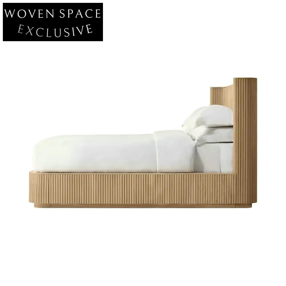 Luxury Wabi Sabi Solid Wood King Tufted Headboard Platform Bed