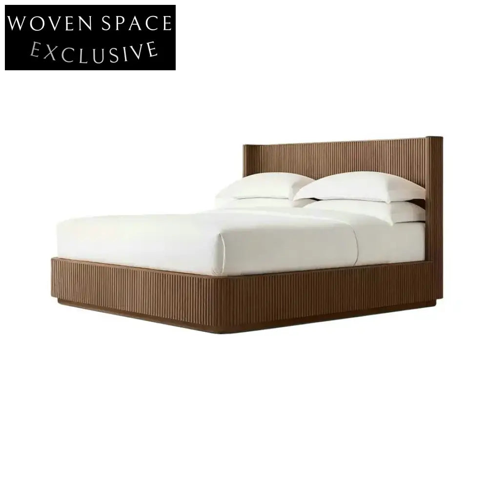 Luxury Wabi Sabi Solid Wood King Tufted Headboard Platform Bed