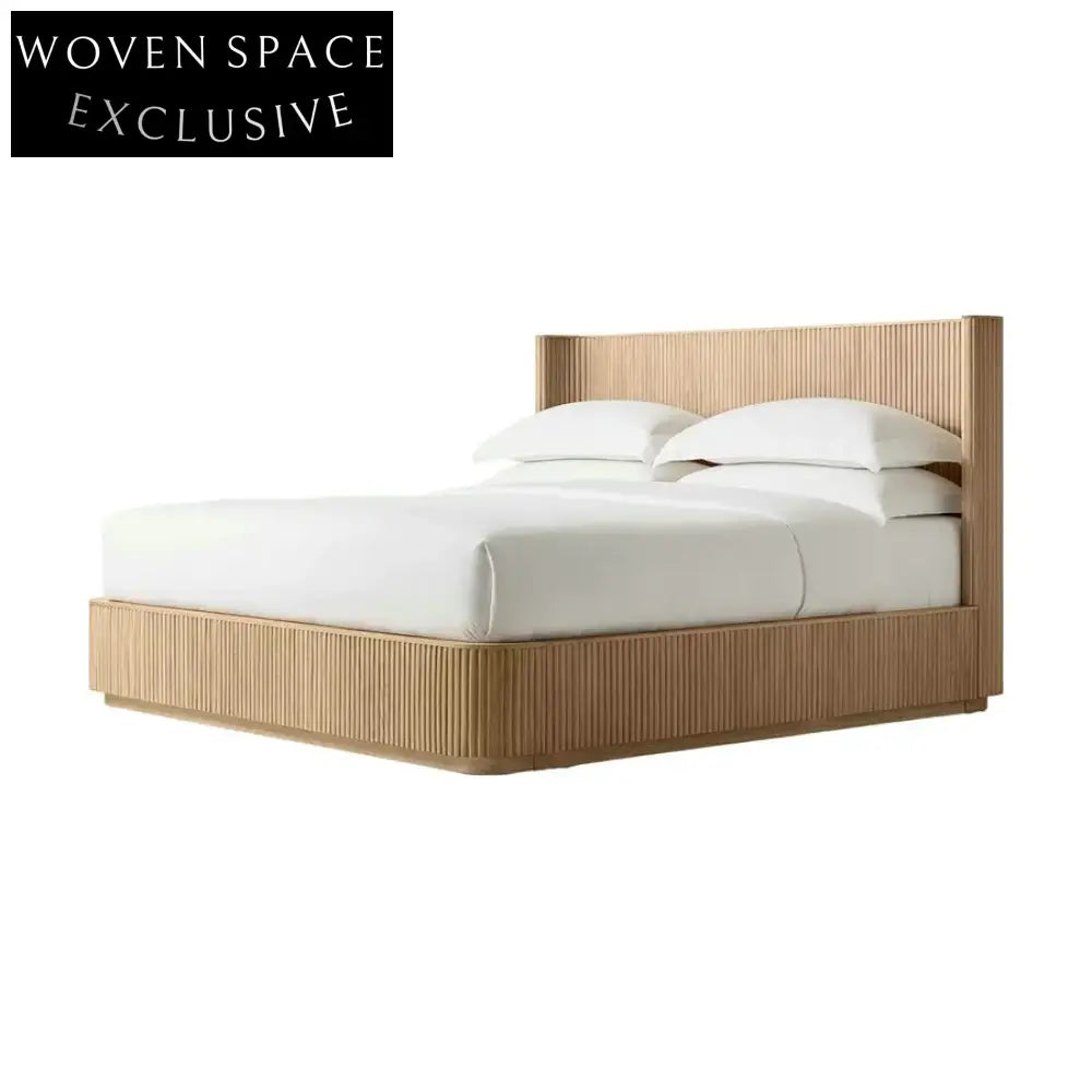 Luxury Wabi Sabi Solid Wood King Tufted Headboard Platform Bed