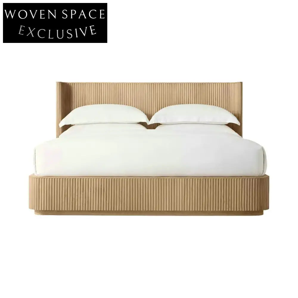 Luxury Wabi Sabi Solid Wood King Tufted Headboard Platform Bed