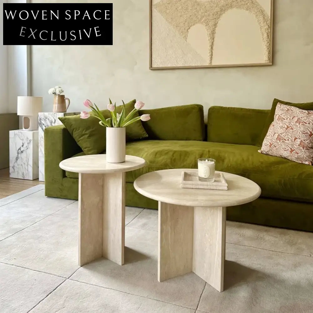 Luxury Wabi-Sabi Style Round Natural Travertine Stone Coffee Table