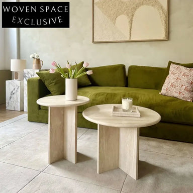 Luxury Wabi-Sabi Style Round Natural Travertine Stone Coffee Table