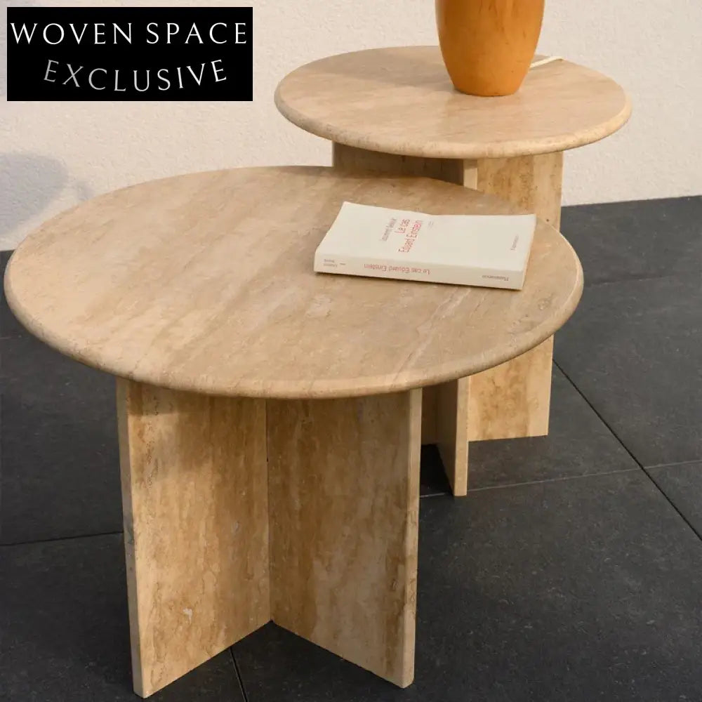 Luxury Wabi-Sabi Style Round Natural Travertine Stone Coffee Table