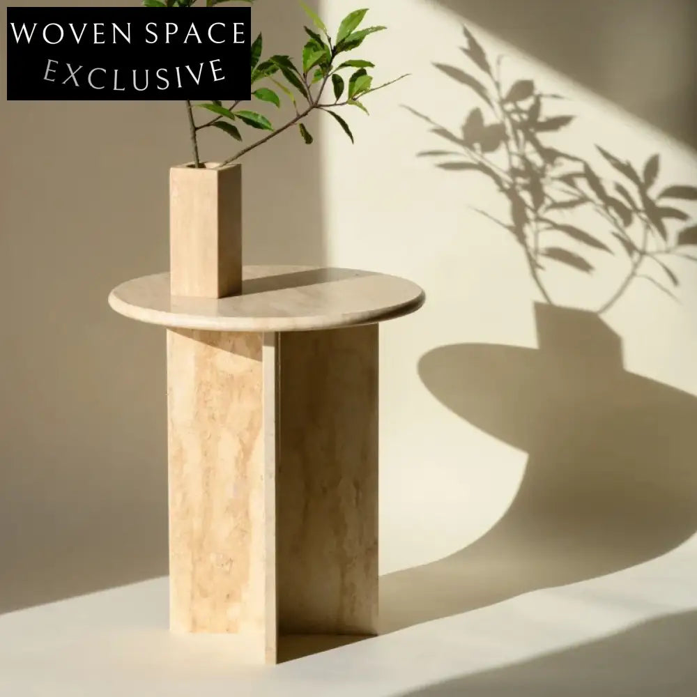 Luxury Wabi-Sabi Style Round Natural Travertine Stone Coffee Table