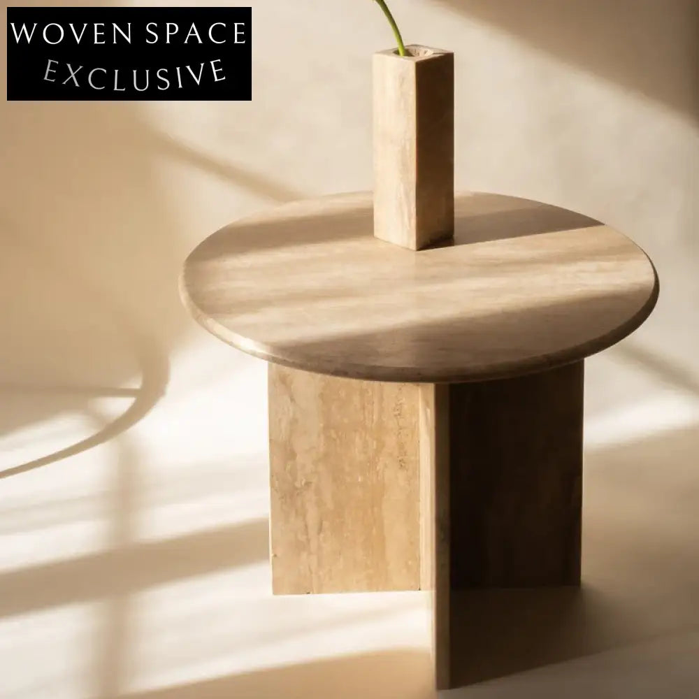 Luxury Wabi-Sabi Style Round Natural Travertine Stone Coffee Table