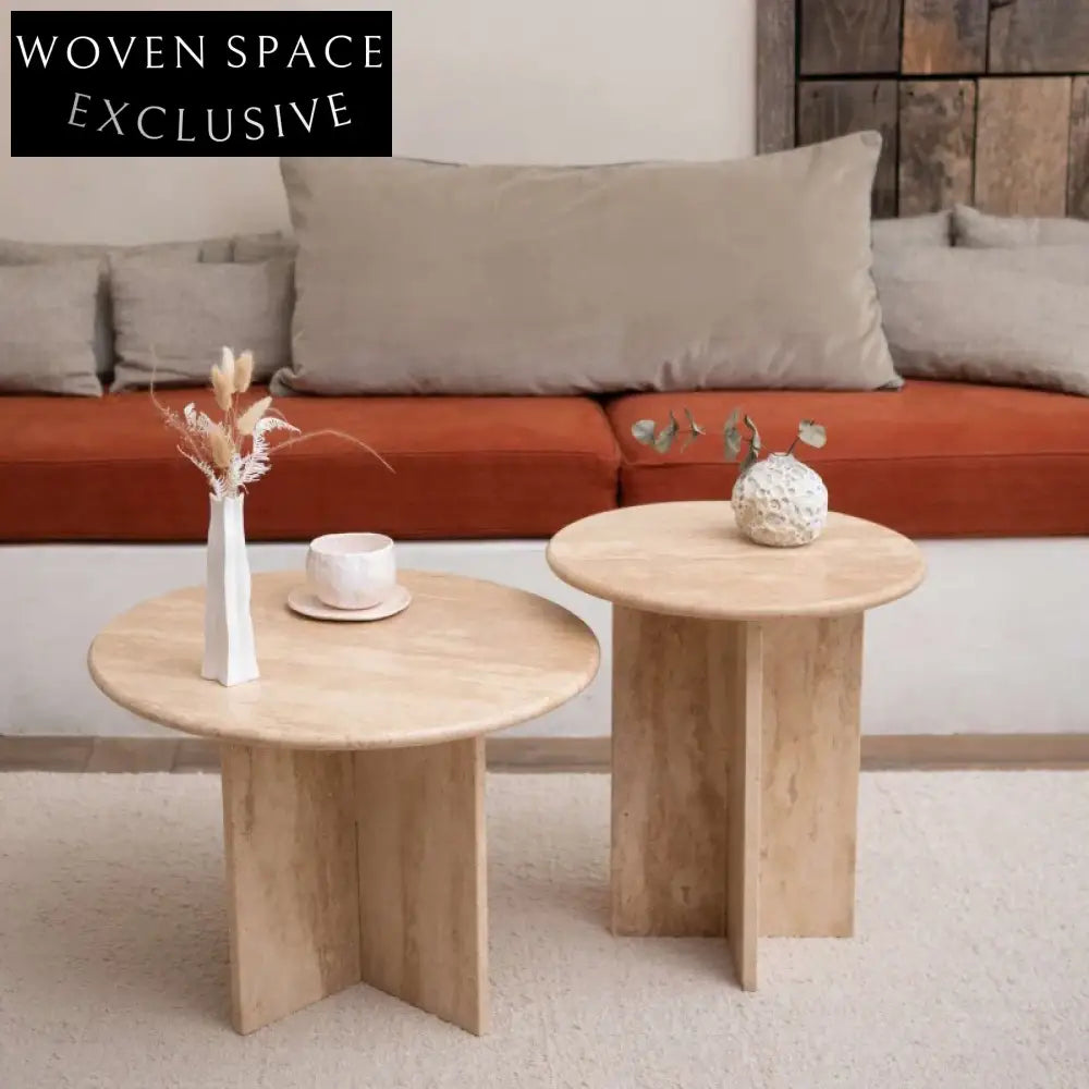 Luxury Wabi-Sabi Style Round Natural Travertine Stone Coffee Table