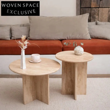 Luxury Wabi-Sabi Style Round Natural Travertine Stone Coffee Table