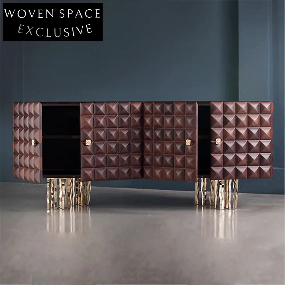 Luxury Walnut Gold Wood Hallway Sideboard Cabinet with Sturdy Metal Base
