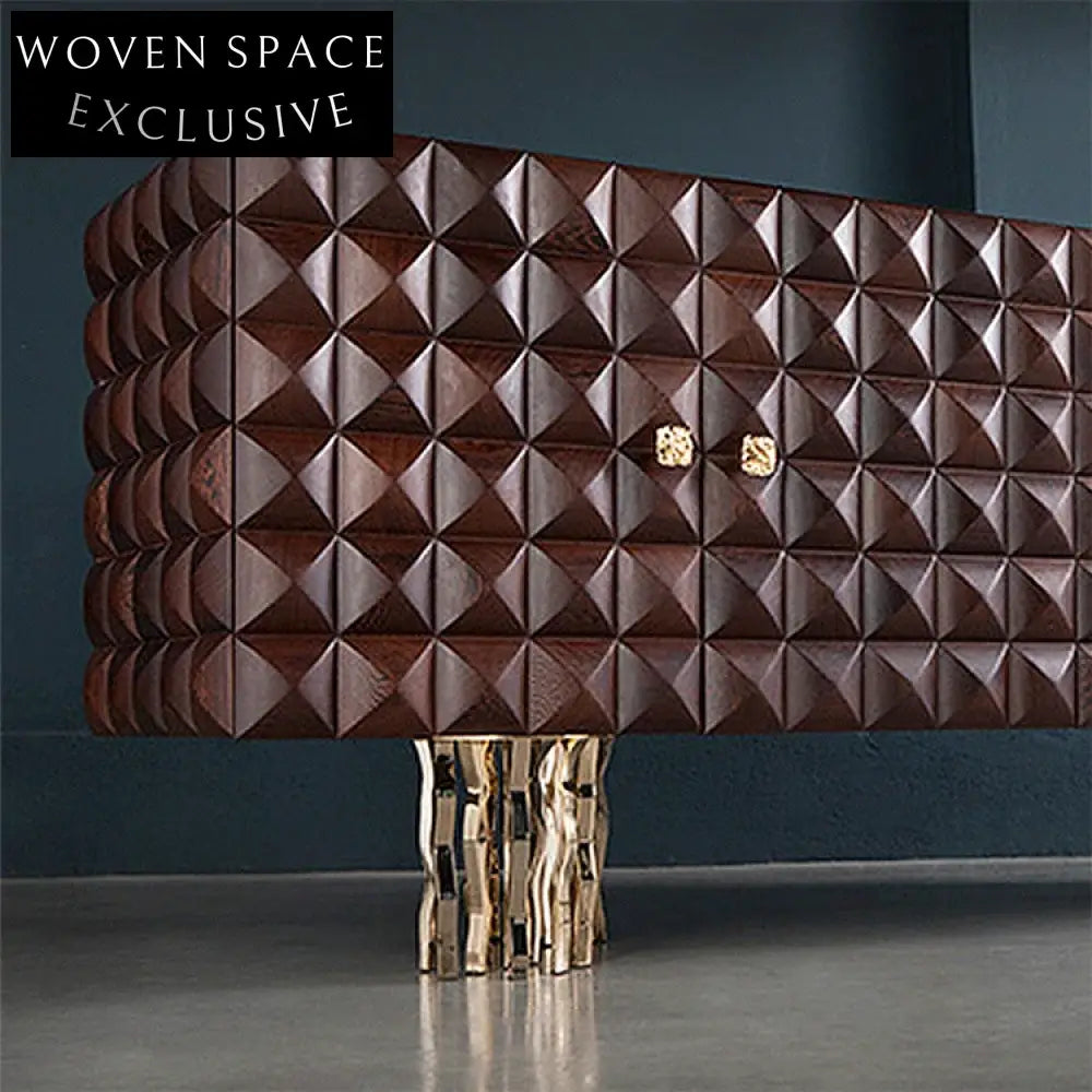 Luxury Walnut Gold Wood Hallway Sideboard Cabinet with Sturdy Metal Base