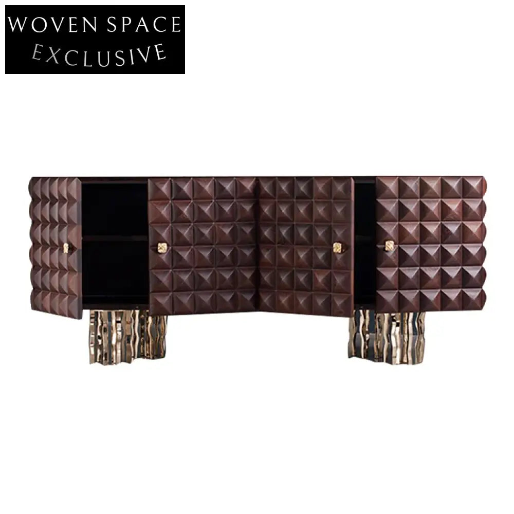 Luxury Walnut Gold Wood Hallway Sideboard Cabinet with Sturdy Metal Base