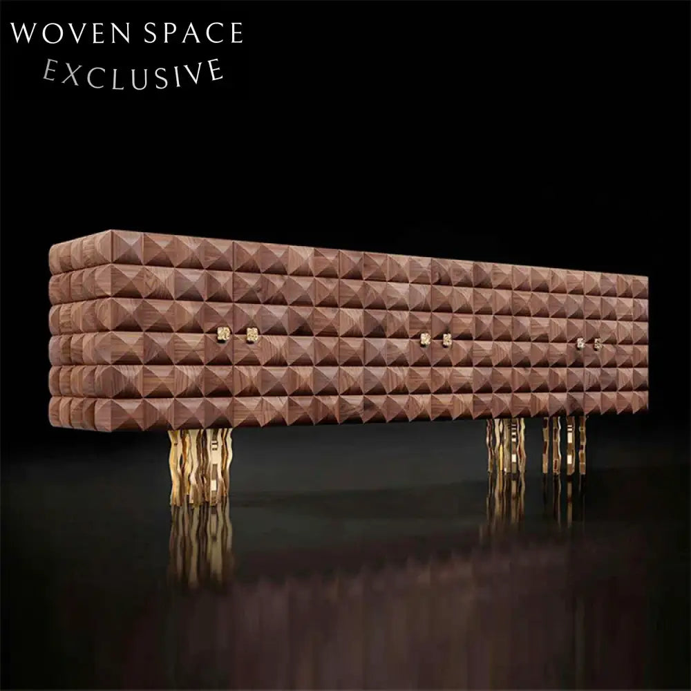 Luxury Walnut Gold Wood Hallway Sideboard Cabinet with Sturdy Metal Base