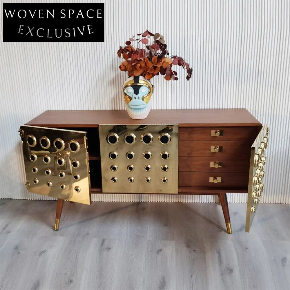 Luxury Walnut Solid Wood Antique Style Living Room Side Cabinet