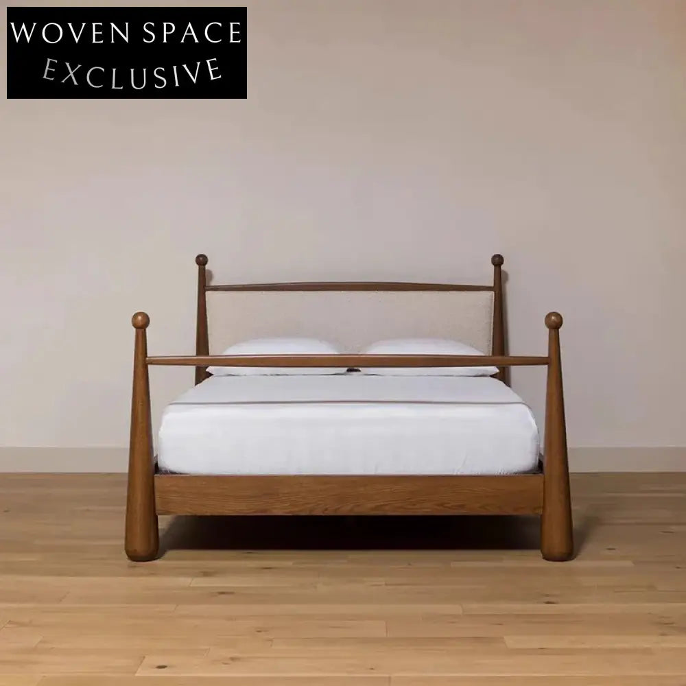 Luxury Walnut Solid Wood King Bed Frame - Modern Retro Design for Bedroom