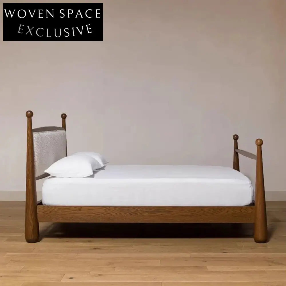 Luxury Walnut Solid Wood King Bed Frame - Modern Retro Design for Bedroom