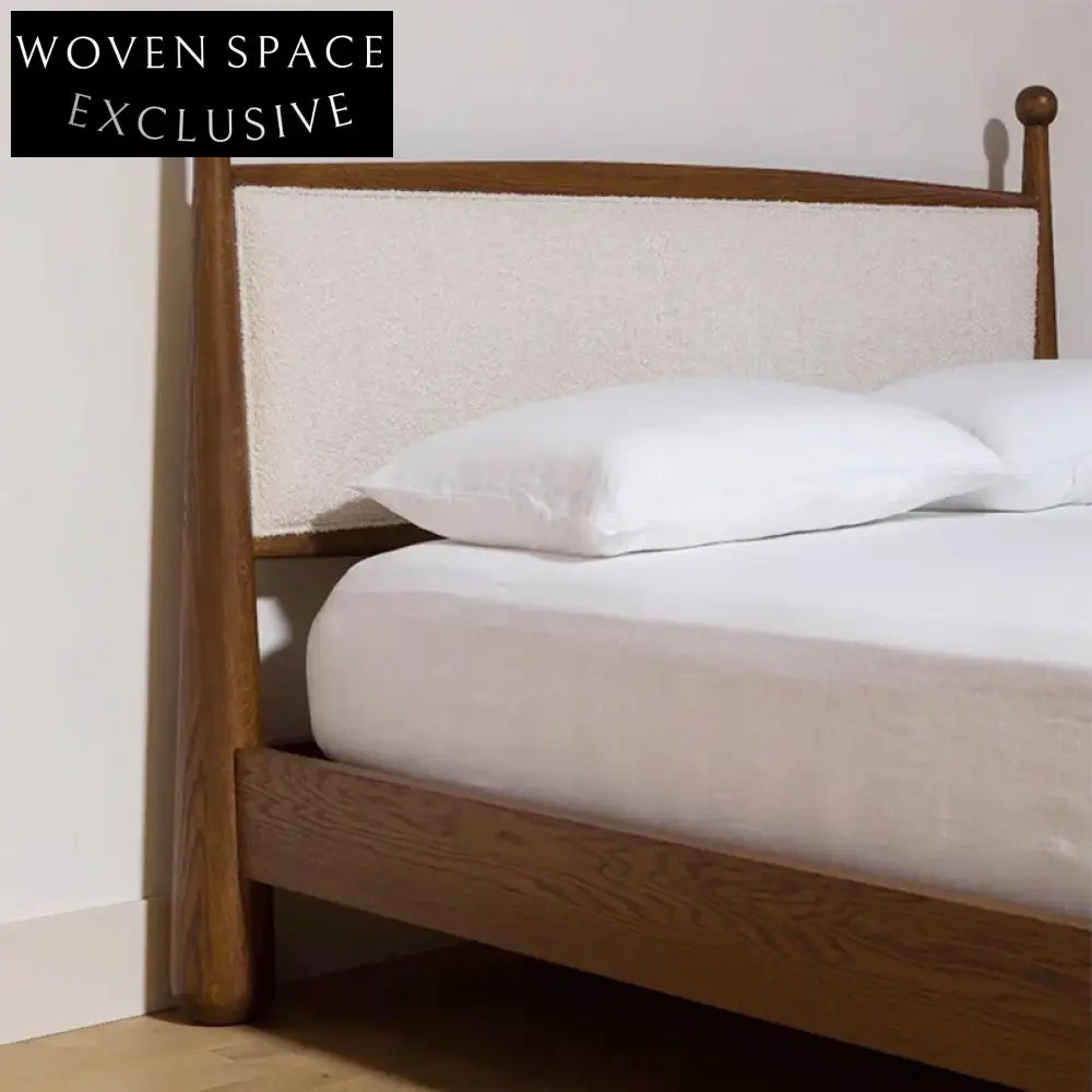 Luxury Walnut Solid Wood King Bed Frame - Modern Retro Design for Bedroom