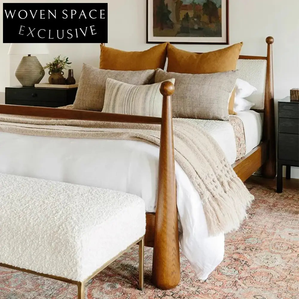 Luxury Walnut Solid Wood King Bed Frame - Modern Retro Design for Bedroom