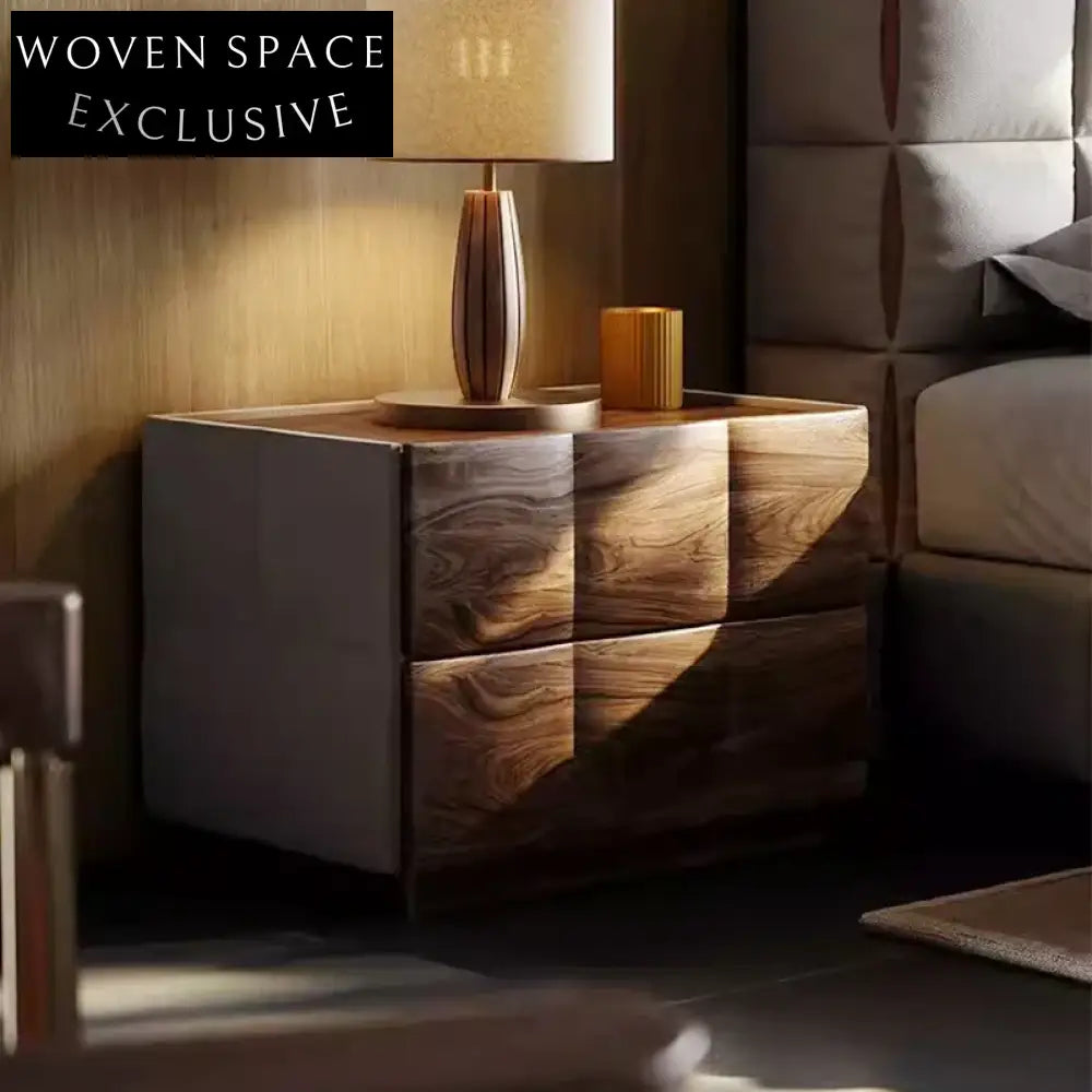Luxury Walnut Solid Wood Two-Drawer Bedside Nightstand for Elegant Bedrooms