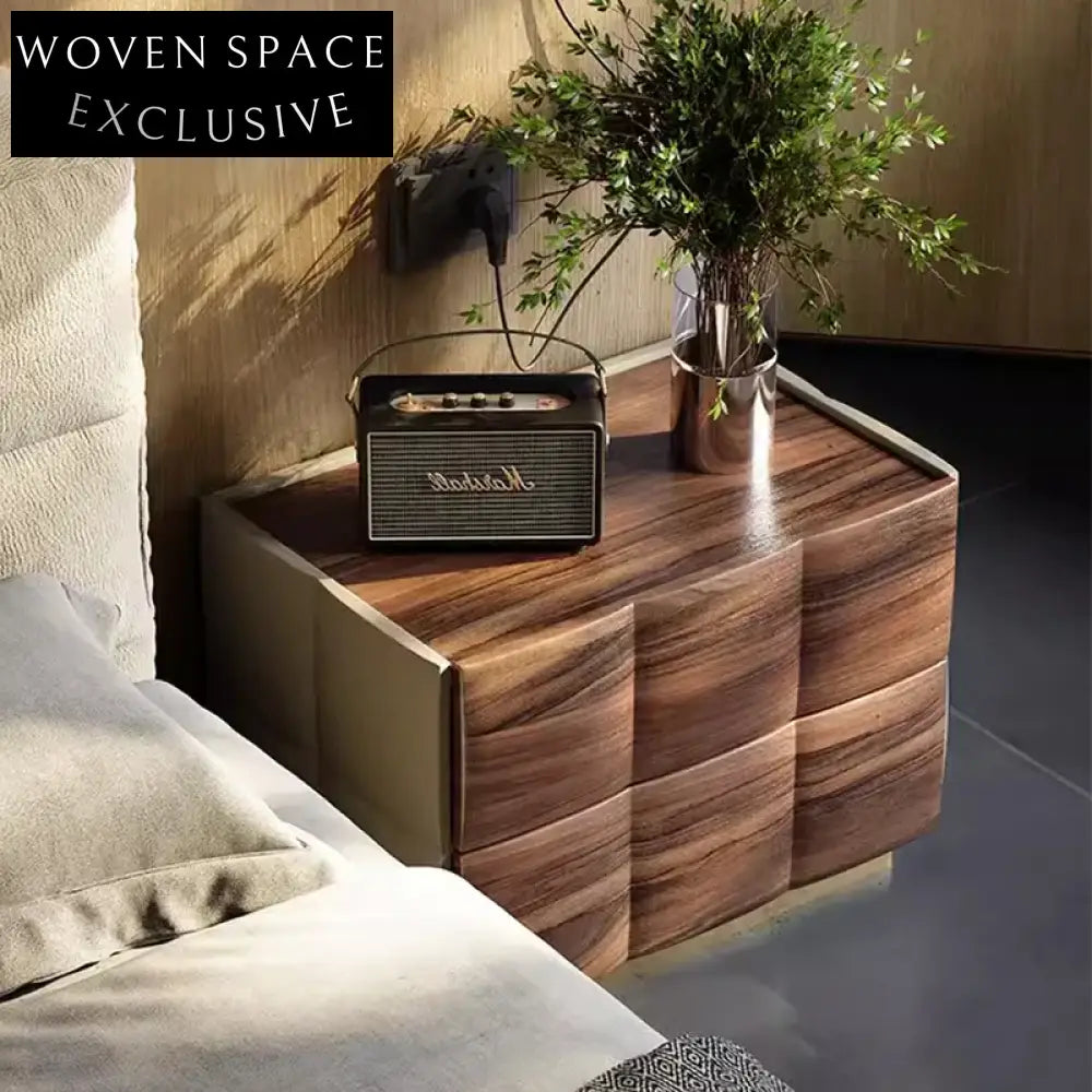 Luxury Walnut Solid Wood Two-Drawer Bedside Nightstand for Elegant Bedrooms