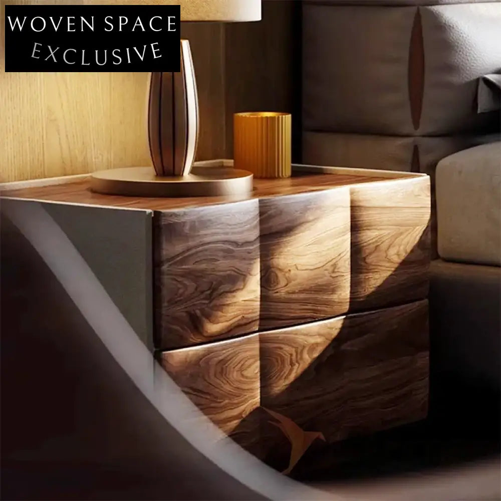 Luxury Walnut Solid Wood Two-Drawer Bedside Nightstand for Elegant Bedrooms