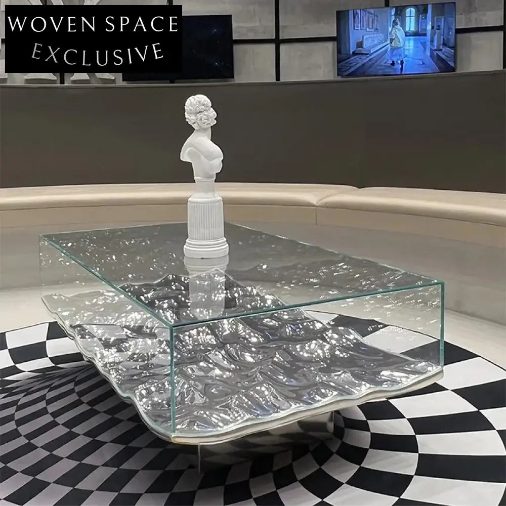 Luxury Water Ripple Glass Top Living Room Center Table Elegant Coffee Table