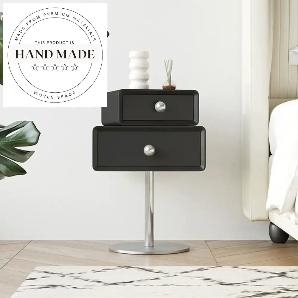 Luxury White Leather Mirrored Two Drawer Modern Bedside Table