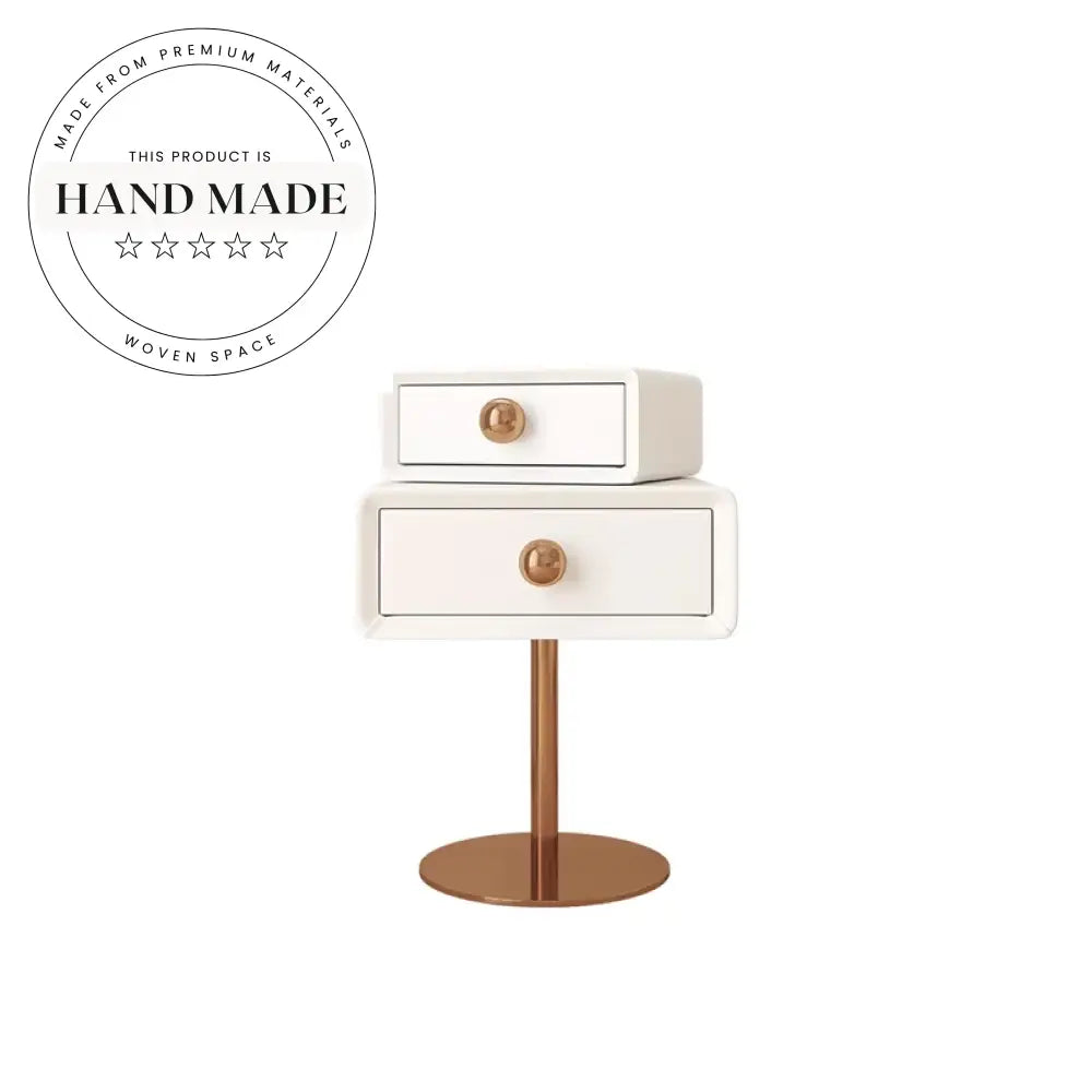 Luxury White Leather Mirrored Two Drawer Modern Bedside Table
