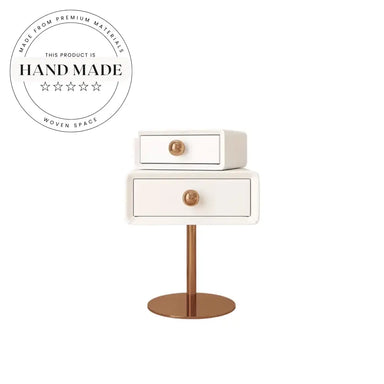 Luxury White Leather Mirrored Two Drawer Modern Bedside Table