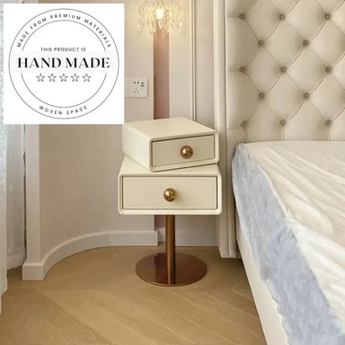 Luxury White Leather Mirrored Two Drawer Modern Bedside Table