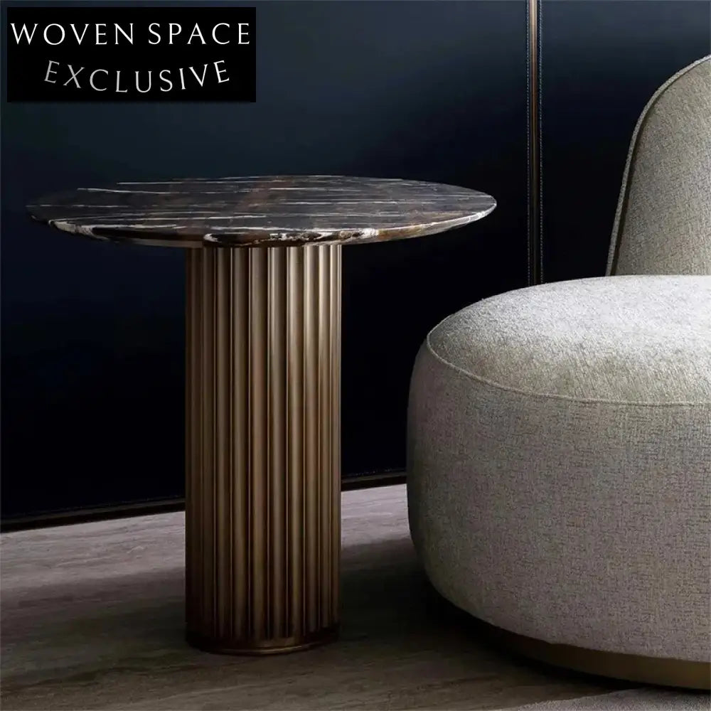 Luxury White Natural Marble Round Coffee Table with Sleek Stainless Steel Base