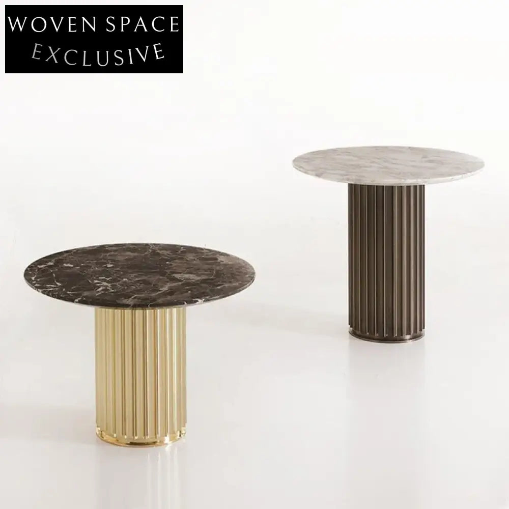 Luxury White Natural Marble Round Coffee Table with Sleek Stainless Steel Base