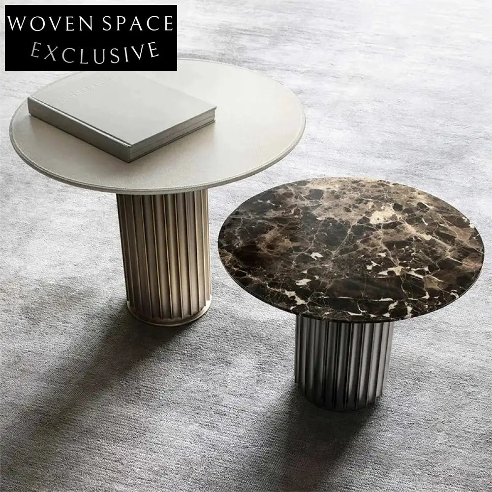 Luxury White Natural Marble Round Coffee Table with Sleek Stainless Steel Base