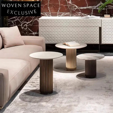 Luxury White Natural Marble Round Coffee Table with Sleek Stainless Steel Base