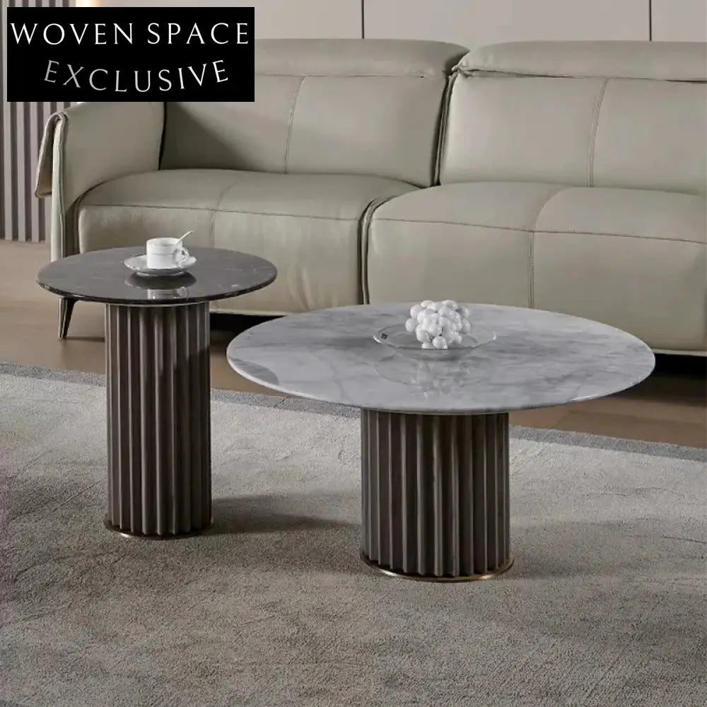 Luxury White Natural Marble Round Coffee Table with Sleek Stainless Steel Base