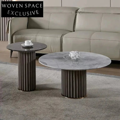 Luxury White Natural Marble Round Coffee Table with Sleek Stainless Steel Base