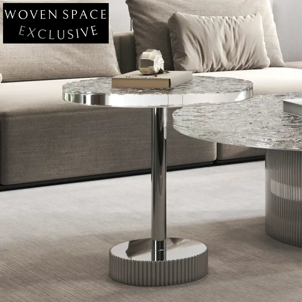 Luxury White Round Stainless Steel Frame Coffee Table for Modern Homes